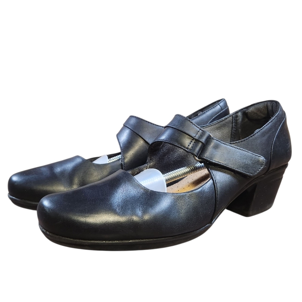 Clarks Shoes Women's Size 9.5 Emslie Lulin Black Mary Jane Pump Leather Heels